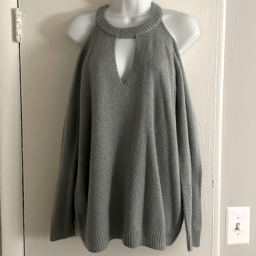 Light blue shoulder cut out sweater